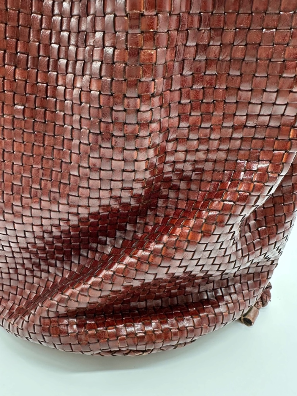 VTG DESMO Italy Woven Leather Backpack Brown Intrecciato Bucket Bag Boho - Picture 9 of 15